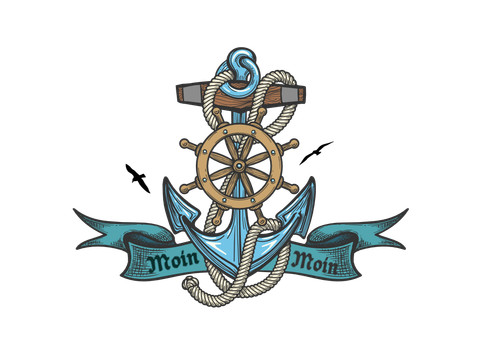 Anker steuerrad und möwen - und,
